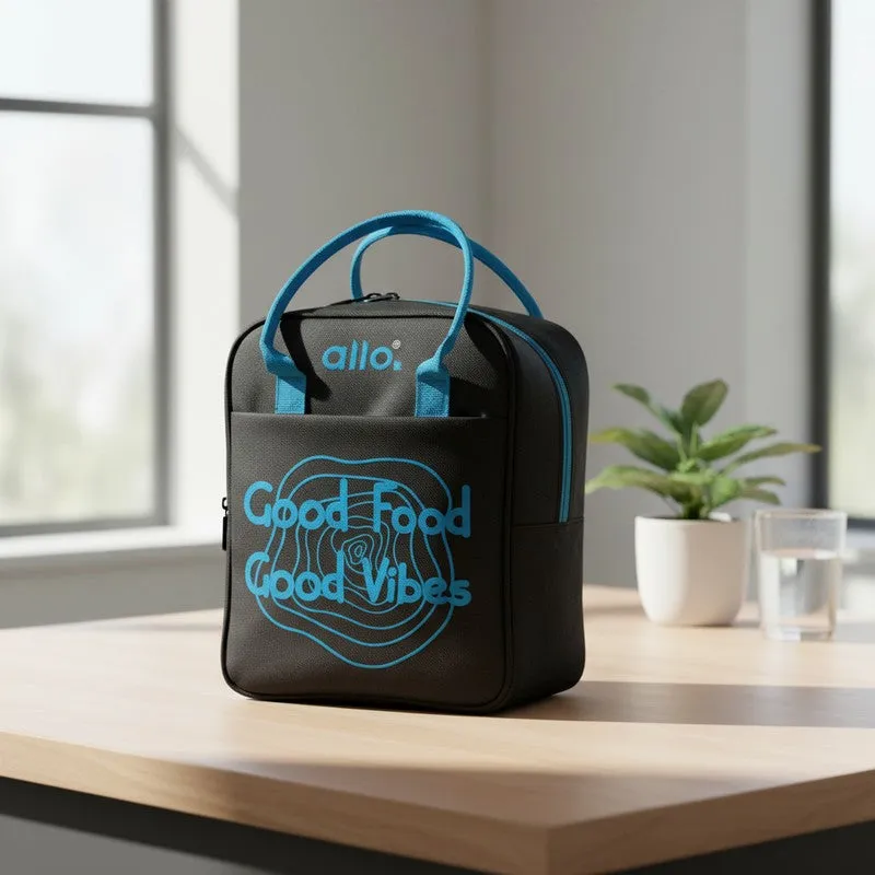 Good Vibes Polyester Lunch Bag - Black & Blue media 1