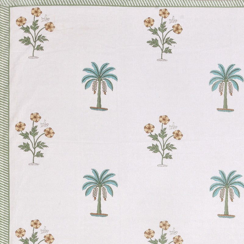 Haveli Space Cotton Bedsheet (White, Green) - 180 TC media 6