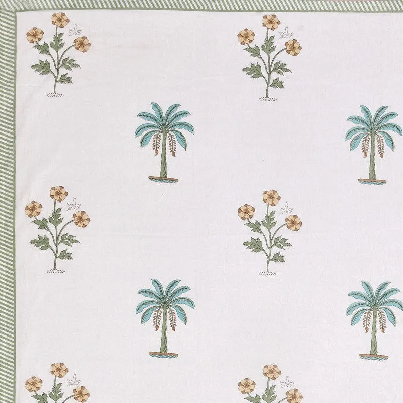 Haveli Space Cotton Bedsheet (White, Green) - 180 TC media 6