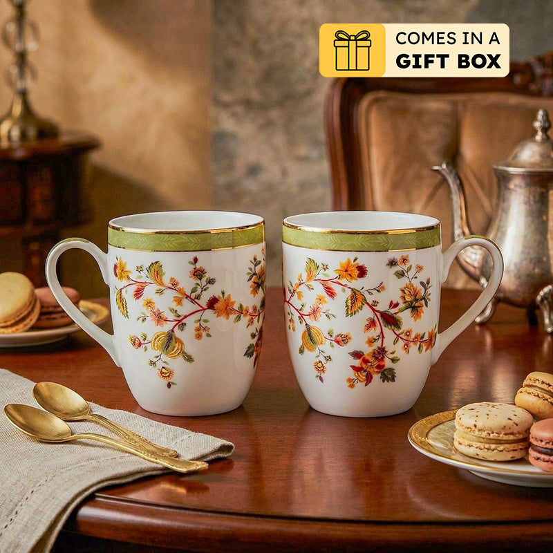 Painted 24k Gold Brushed Porcelain Coffee Mug (280 mL Each) - Set of Two