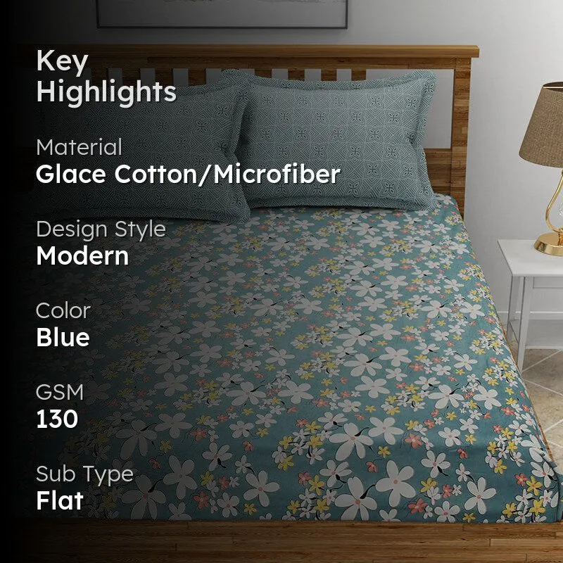 Sorrel Floral Microfiber Bedsheet (Blue Grey) - 130 GSM media 2