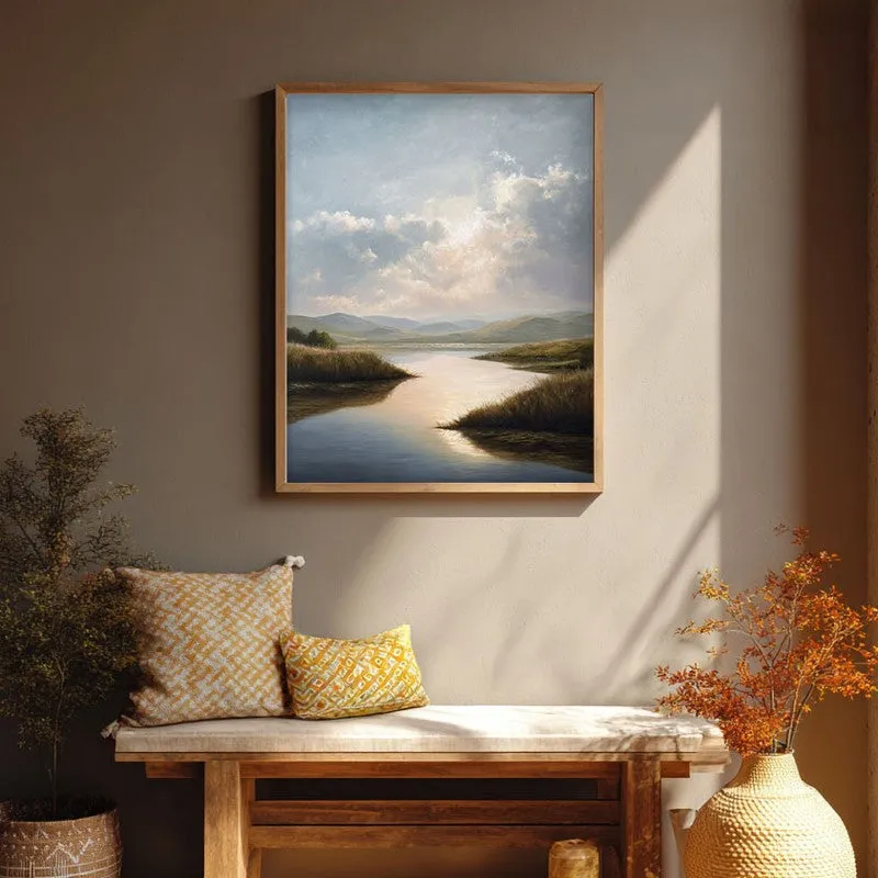 Pastel Horizons Archival Paper Wall Painting With Brown Frame media 1