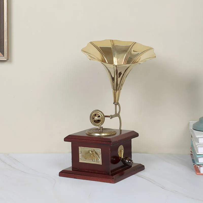 Vintage Epoque Gramophone Wood & Brass Showpiece media 7