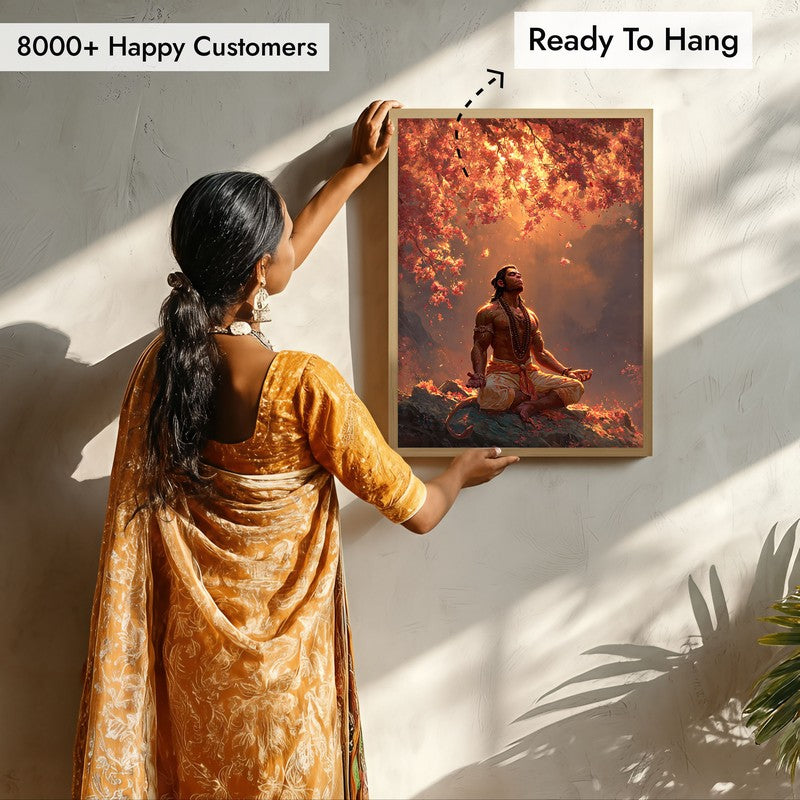Sri Hanuman Meditating I Archival Paper Wall Art - Natural Brown Frame media 7
