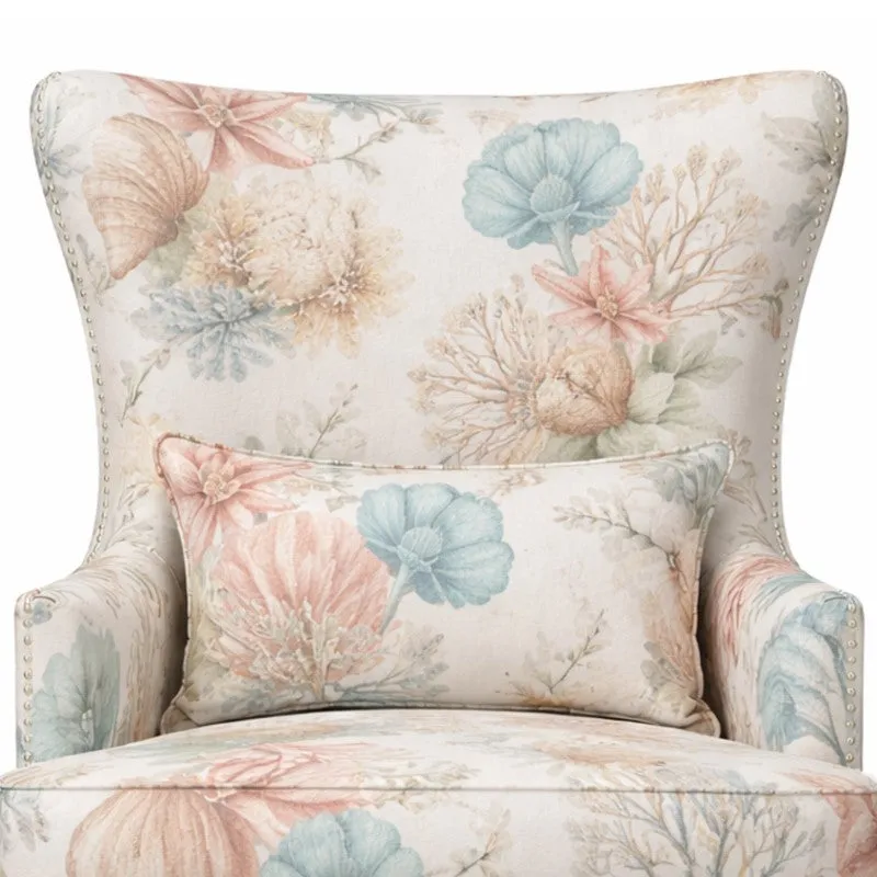 Esten Teak Wood & Velvet Heritage Floral Lounge Chair media 4