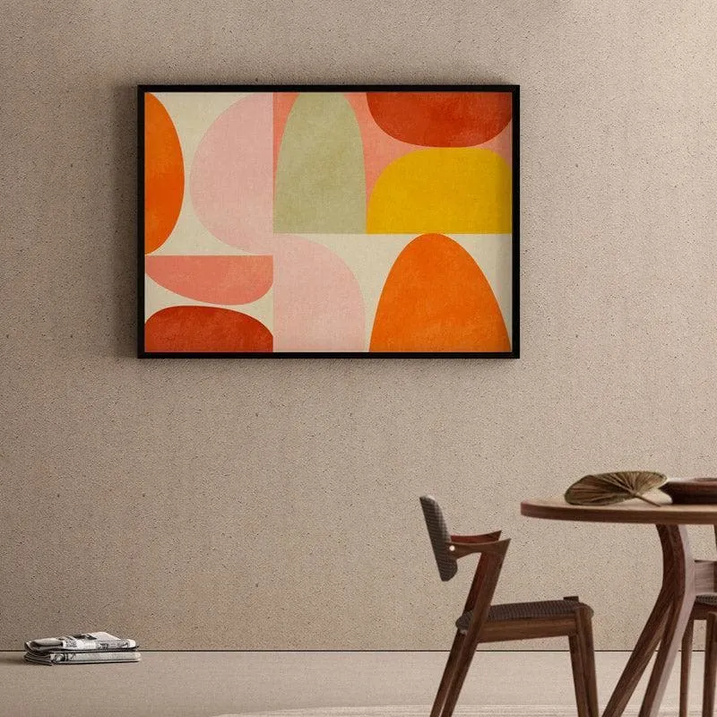 Warm Pastel Geometry Canvas Wall Painting - Black Frame media 1