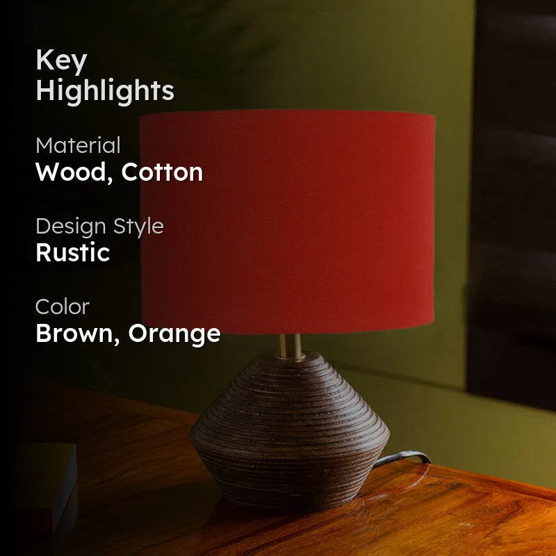 Yami Wooden Table Lamp - Brown,Orange media 2