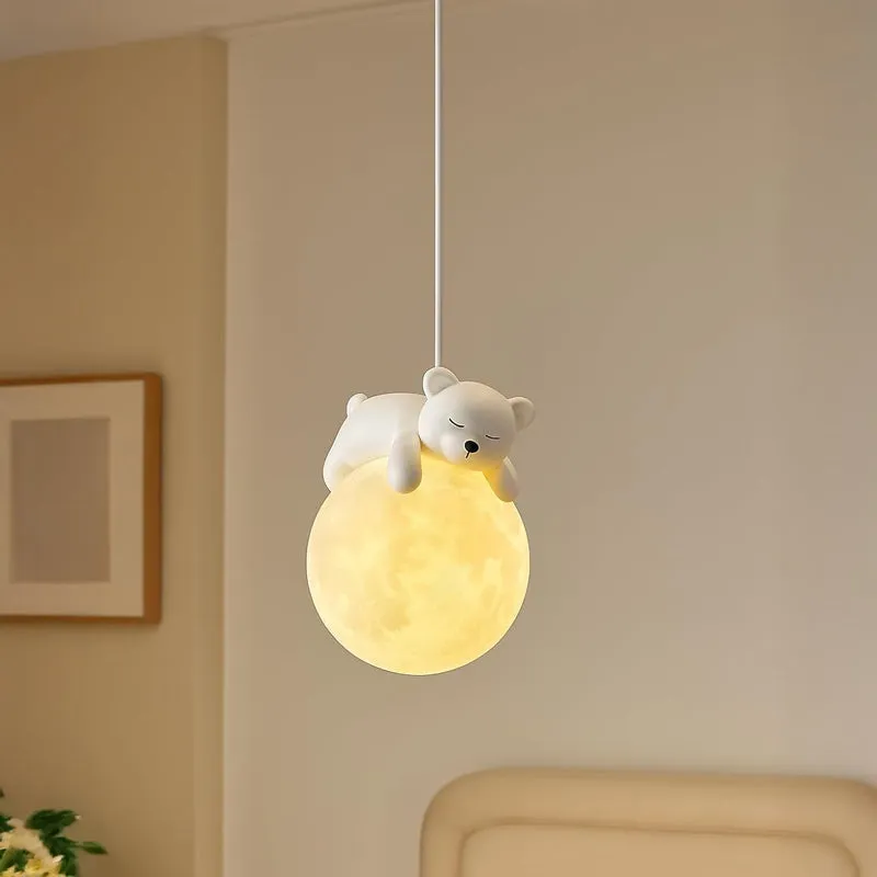 Sleeping Bear Acrylic Ceiling Moon Lamp - White media 1