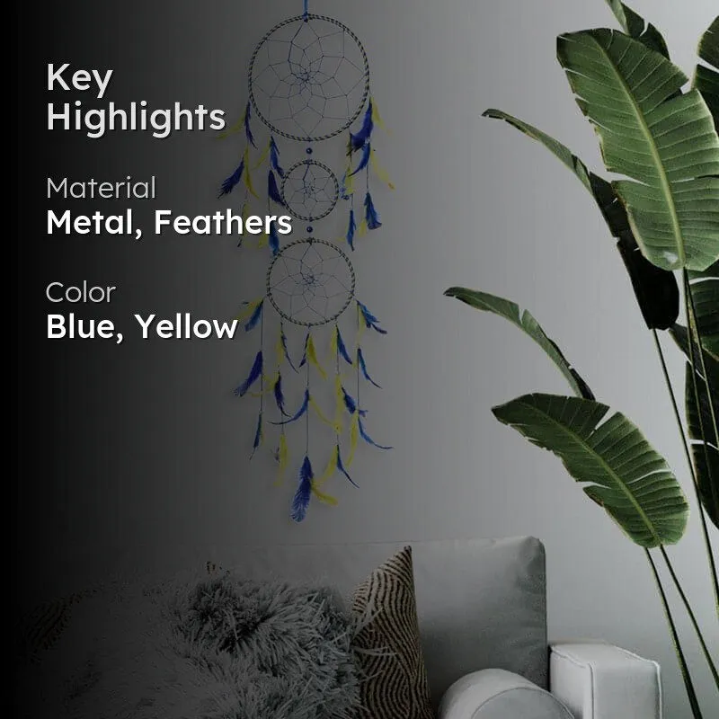 Amazo Feather Dreamcatcher With Light - Yellow & Dark Blue media 2