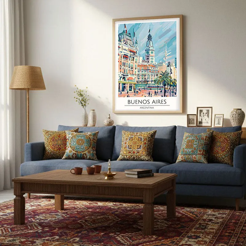 Vintage Buenos Aires Framed Canvas Archival Canvas Wall Painting - Natural Brown Frame media 4