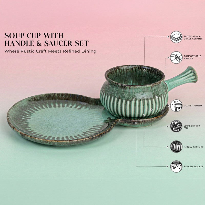 Dineva Ceramic Serving Platter (Green) -  Two Piece Set media 5