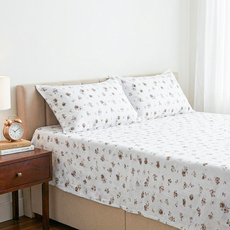 Tiny Floral Stories Cotton Bedsheet (Brown) - 180 TC media 3