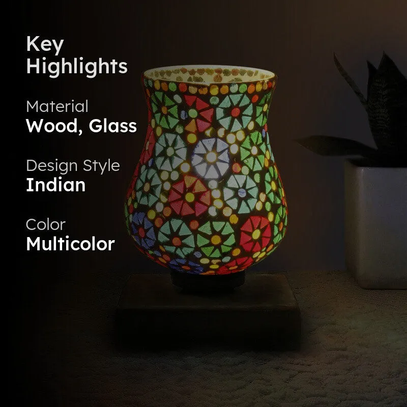 Auracraft Mosaic Glass Table Lamp With Wooden Base - Multicolor media 2