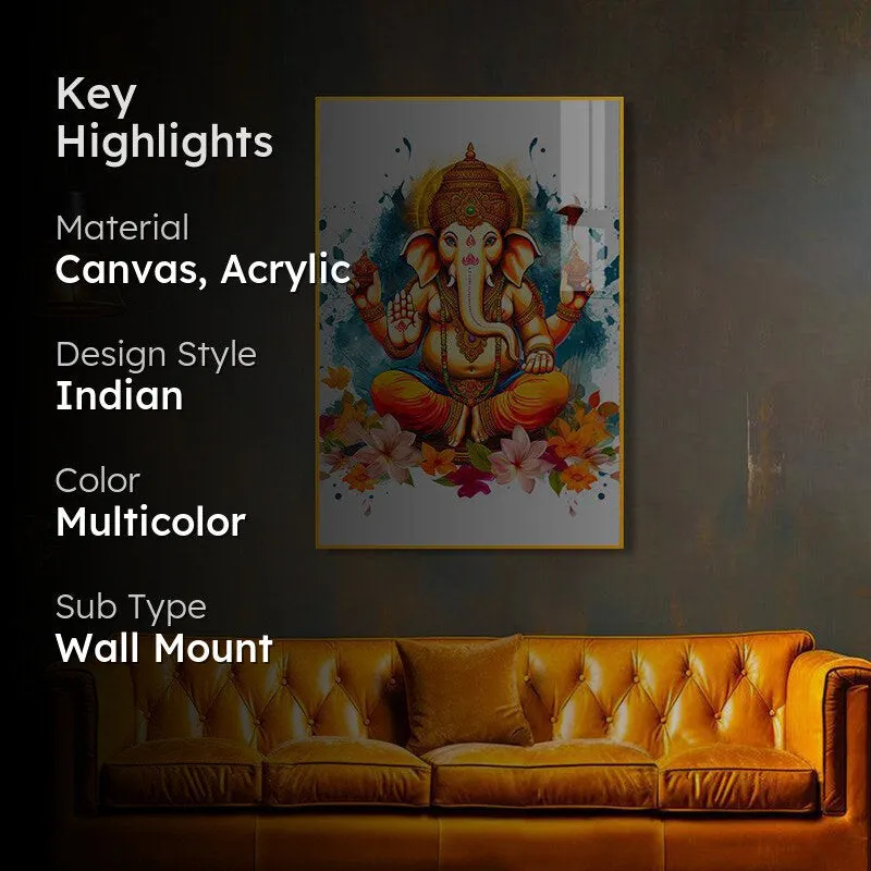 Cosmic Ganesha Spiritual Canvas Wall Art With Frame - Gold media 2