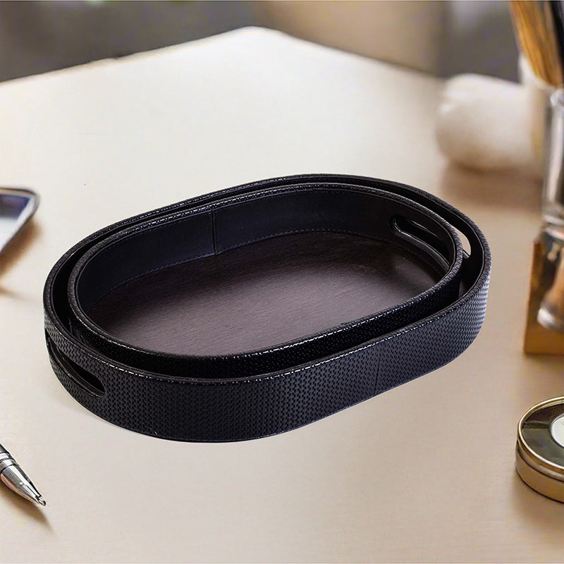 Tishue Faux Leather Serving Tray (Black) - Set Of Two