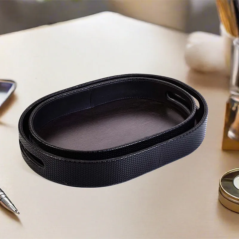 Tishue Faux Leather Serving Tray (Black) - Set Of Two media 1