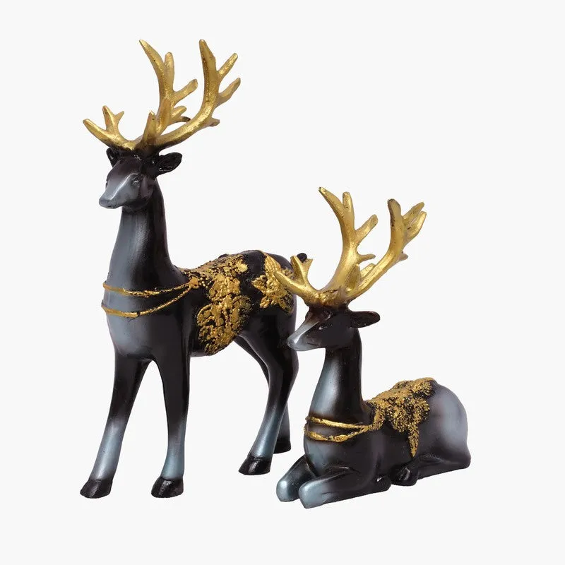 Opulent Deer Polyresin Showpiece (Black) - Set Of Two media 3