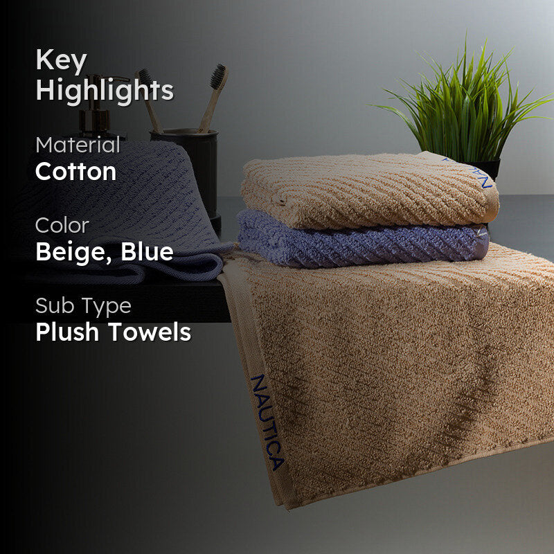 Nautica Riviera Soft Cotton Hand & Face Towel (Light Tan & Light Blue) - Set Of Four media 2