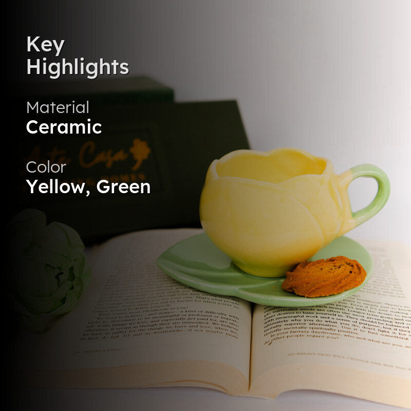 Tulip Glaze Yellow & Green Mug & Saucer (300 Ml) - Two Piece Set media 2