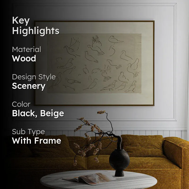 Etched Birds Wood Wall Art With Frame - Black media 2