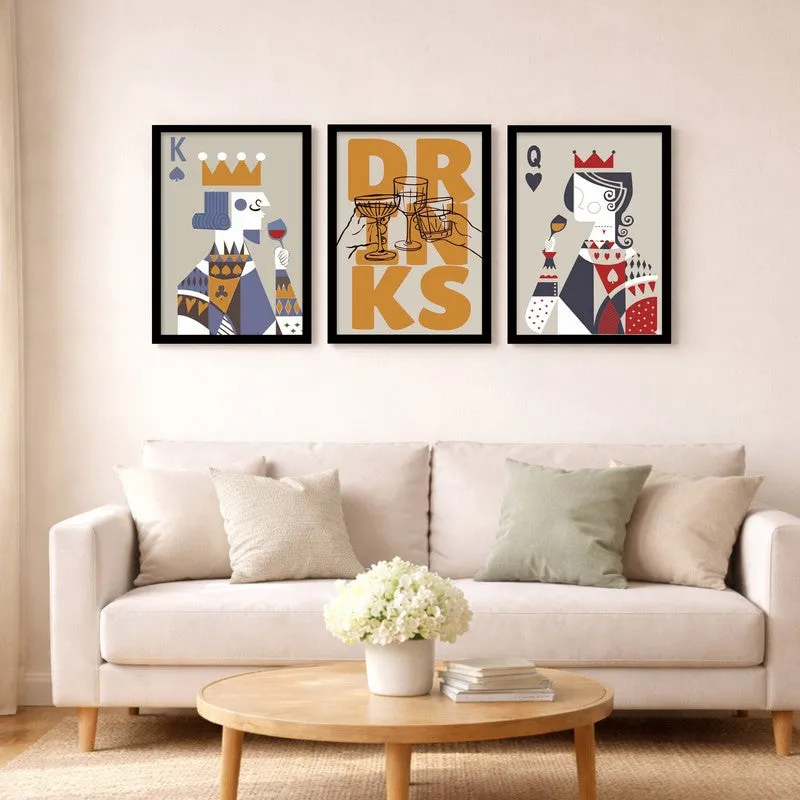 Poker King and Queen Paper Wall Painting With Frame - Set Of Three media 4