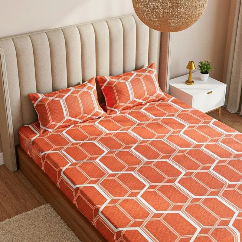 Hivescape Geometric Cotton Bedsheet (Terracotta Brown) - 200 TC media 3