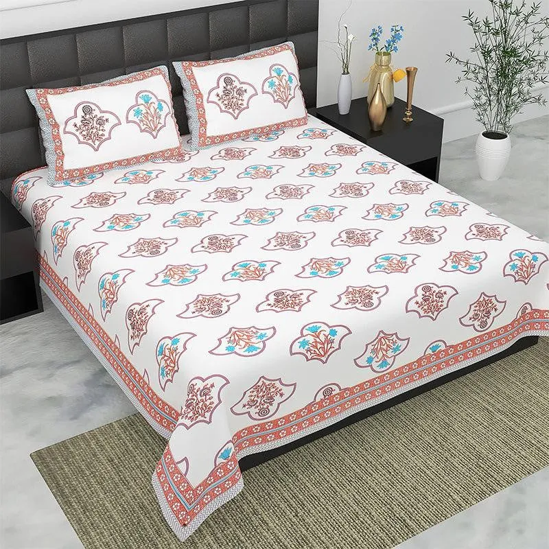 Sybil Floral Cotton Bedsheet (White,Pink) - 180 TC media 3