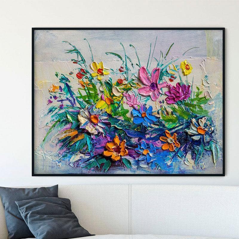Bouquet Of Flowers Multicolored Wall Painting - Black Frame
