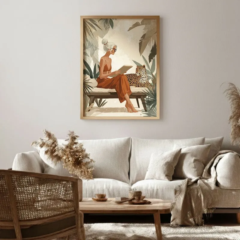 Leopard Lounge Canvas Wall Painting - Brown Frame media 1