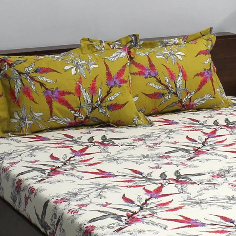 Waida Floral Cotton Bedsheet (Yellow,White) - 110 TC media 4