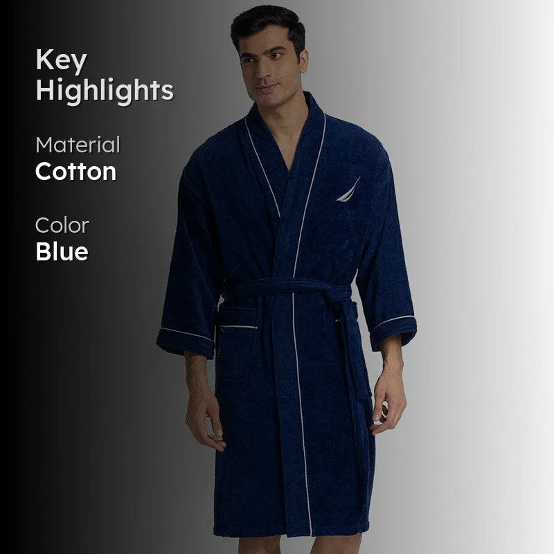 Nautica Men's Cashmere Dreams Cotton Bath Robe - Navy Blue media 2