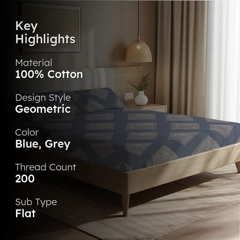 Coastal Mosaic Geometric Cotton Bedsheets (Blue & Grey) - 200 TC media 2