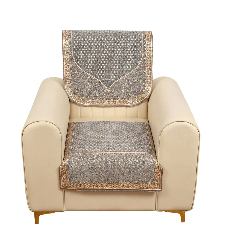 Petite Leaves Chenille Sofa Cover - Light Grey media 6