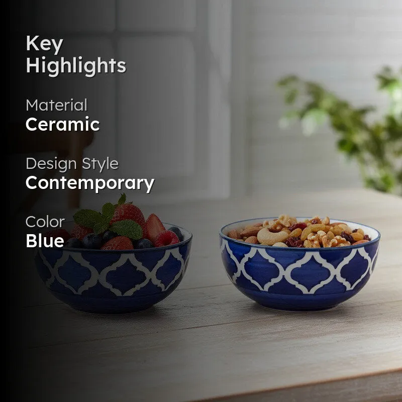 Biteza Ceramic Snack Bowls (Blue , 180 mL Each) - Set Of Two media 2