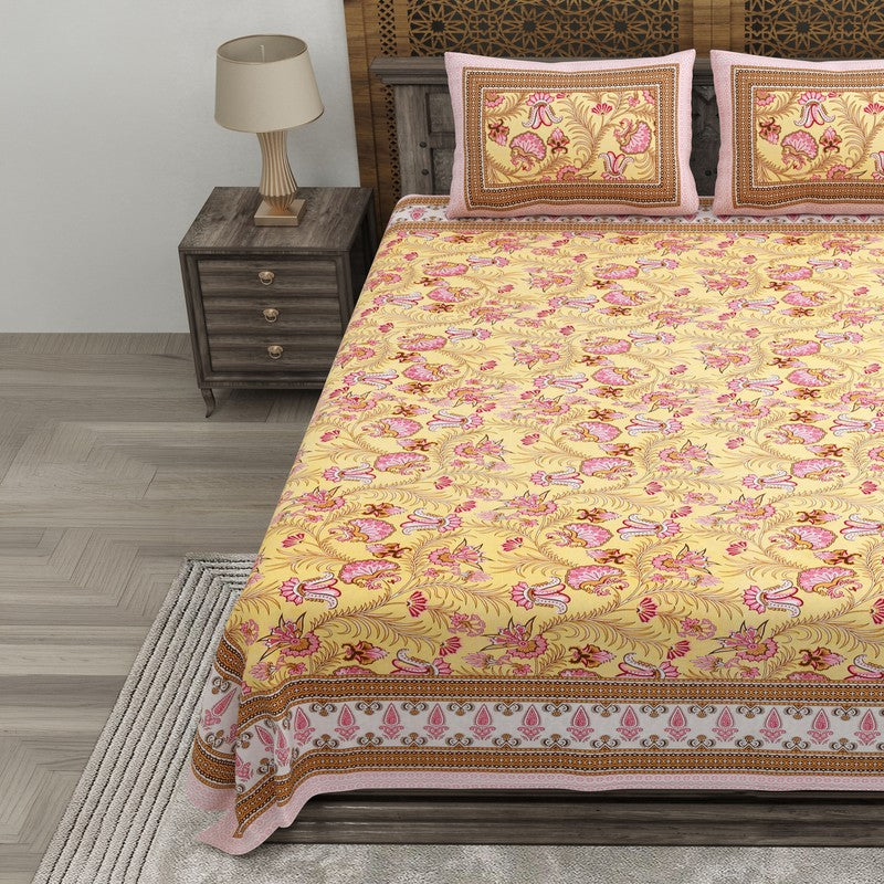 Bloomet Cotton Bedsheet (Yellow,Pink) - 240 TC media 3