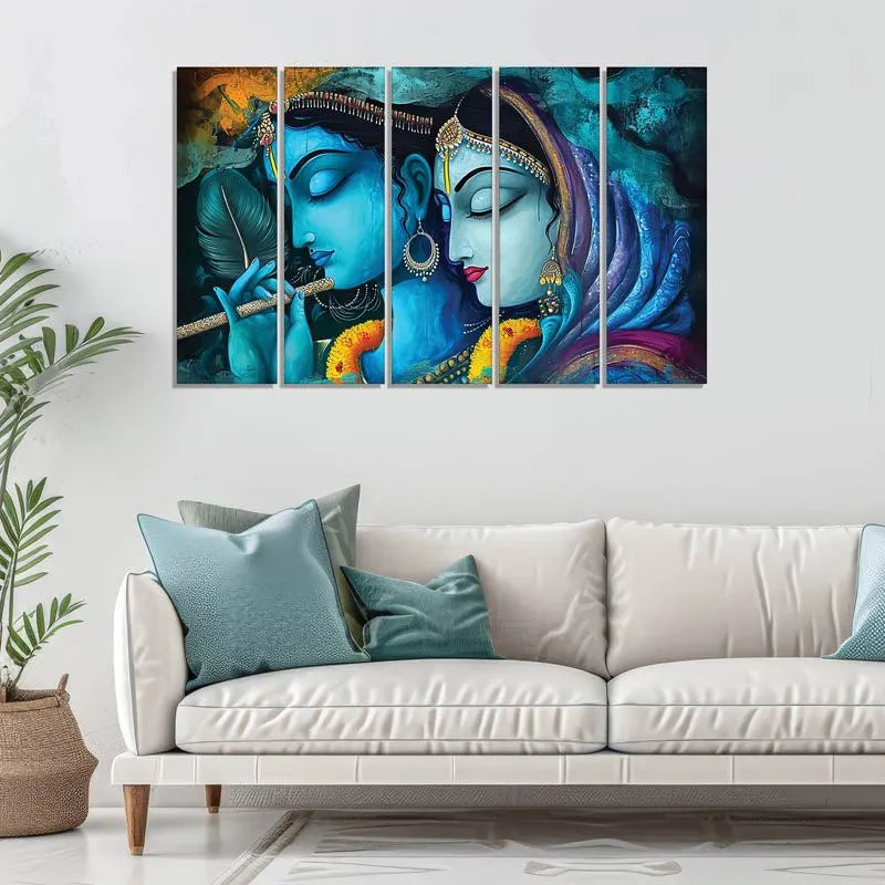 Neel Radha Madhav Wall Painting - Set Of Five media 3