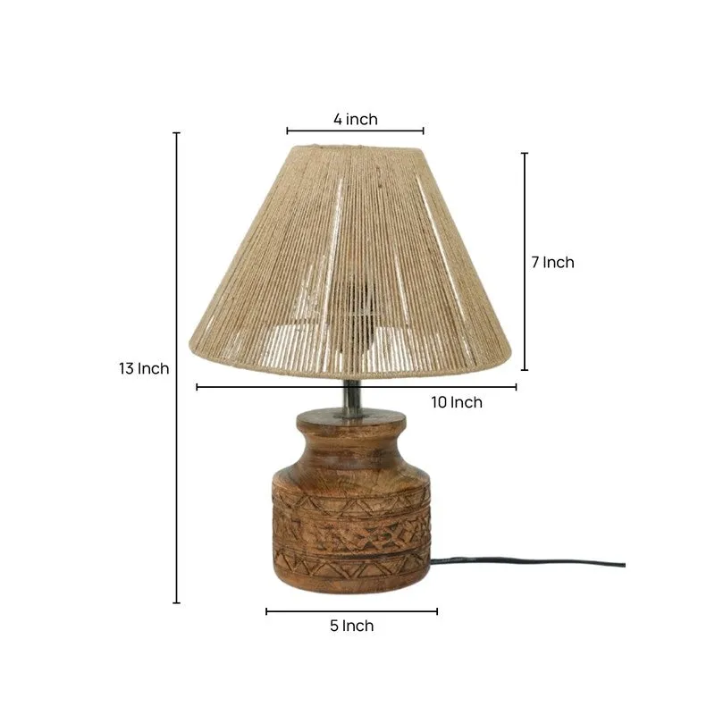 Rattique Cotton Table Lamp Wooden Base - Beige media 5