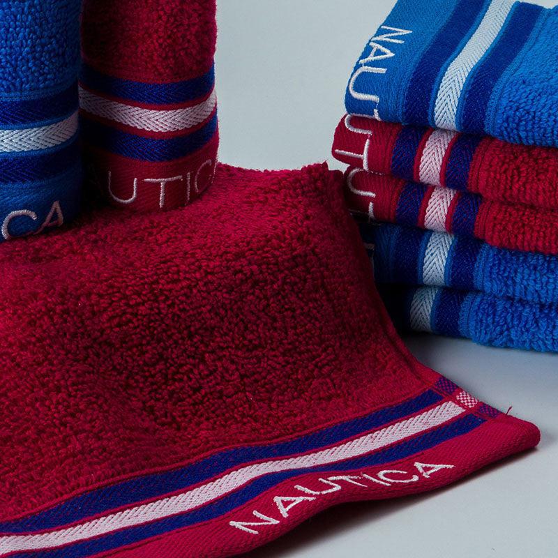 Nautica Dove Down Cotton Face Towel (Burgundy & Blue) - Set Of Eight media 3