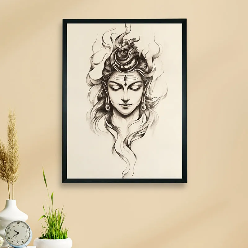 Shiva Sketch Canvas Wall Art With Resin Frame media 3