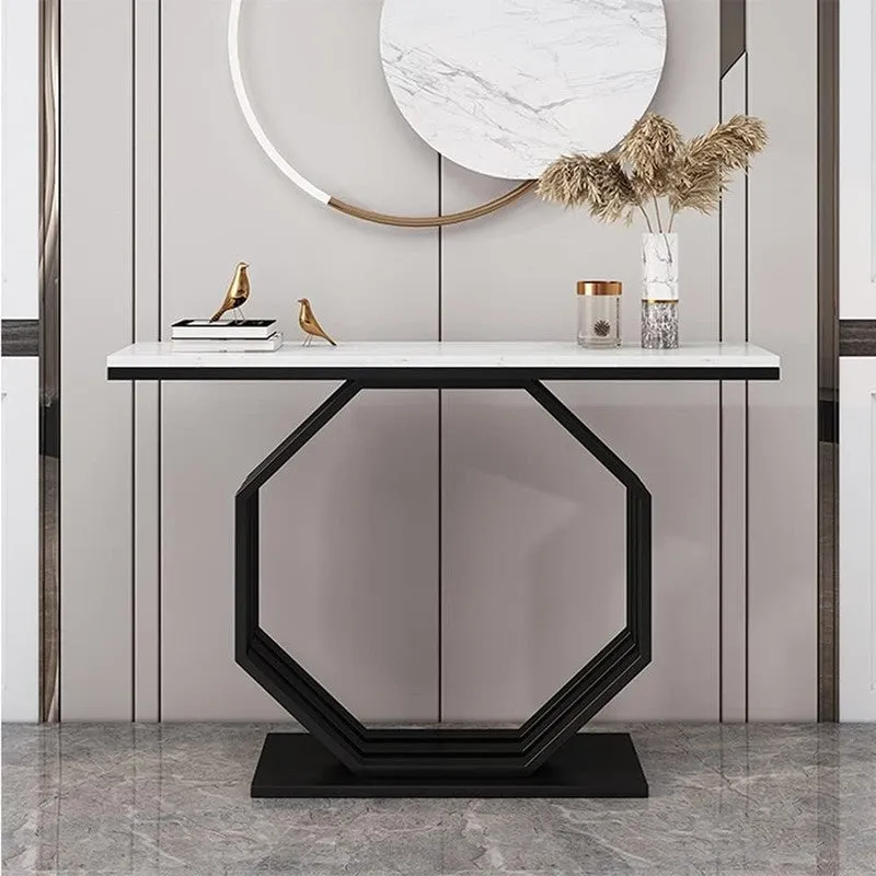Heptagon Metal Console Table with Marble Top - Large media 4