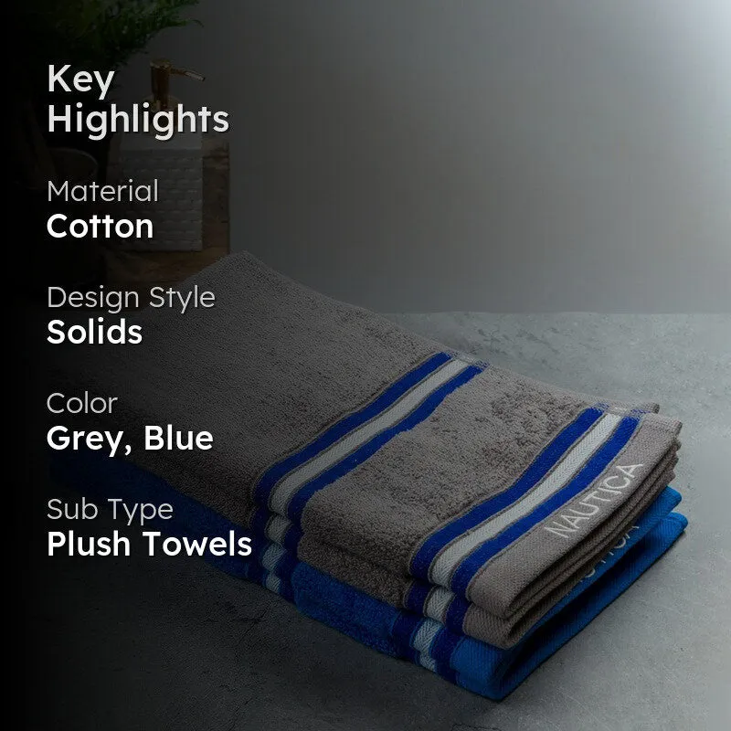 Nautica Dove Dual Down Cotton Hand Towel (Dark Grey & Blue) - Set Of Four media 2