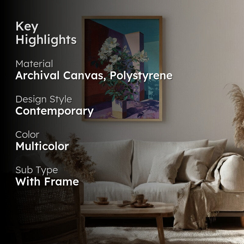 Flora Facet Canvas Wall Painting - Brown Frame media 2