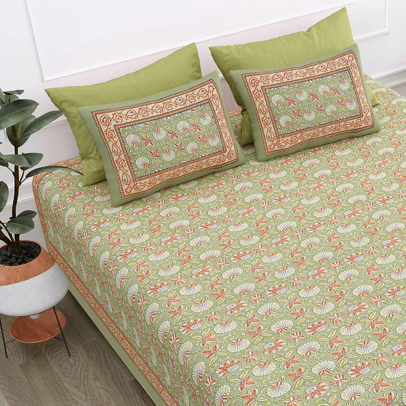 Madhur Cotton Bedsheet (Peach, Green) - 180 TC media 4