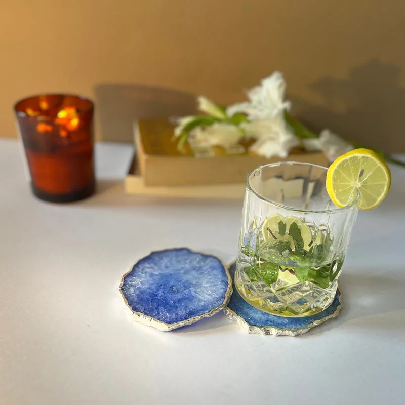 Byrona Handcrafted Crystal Agate Coaster (Blue) - Set Of Two media 4