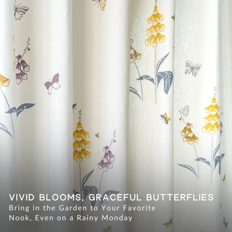 Yellow Petal Whisper Cotton Room Darkening Curtains with floral design, close-up