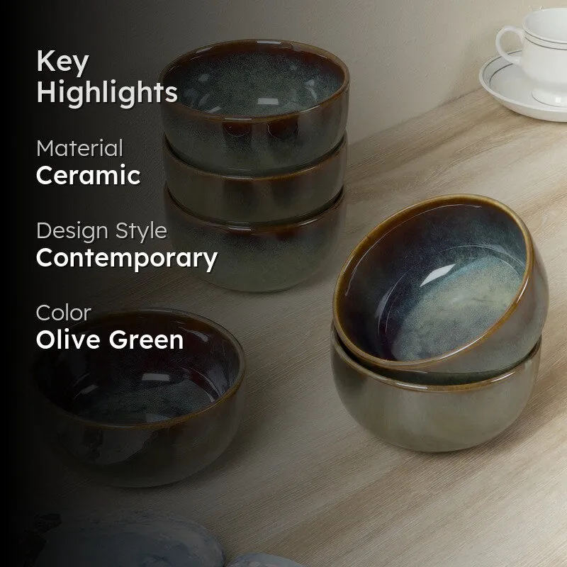 SnackSense Bowl (Olive Green,400 mL Each) - Set Of Six media 2