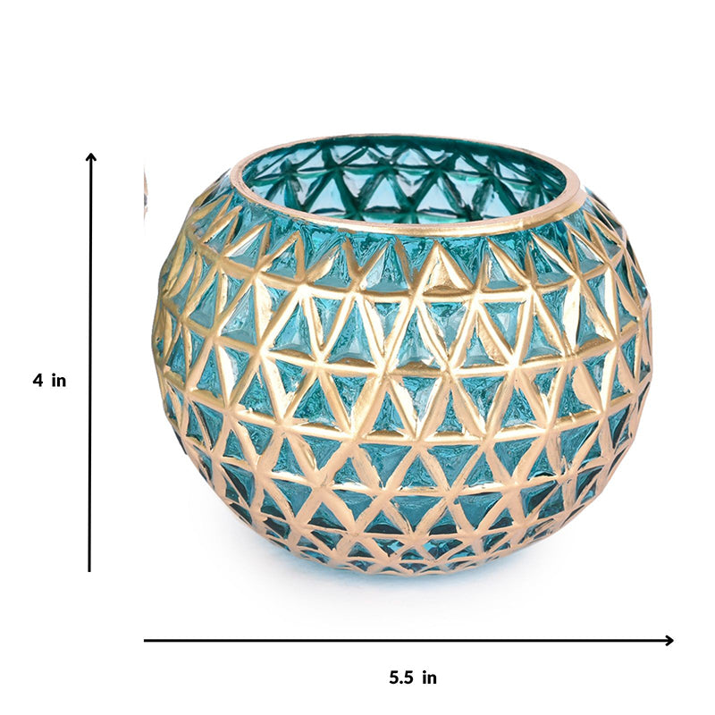 Foiled Sphere Candle Holder (Gold,Blue) - Set Of Two media 7
