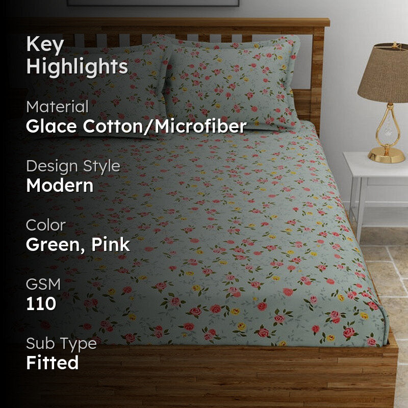 Cicegi Floral Microfiber Bedsheet (Mint Green) - 110 GSM media 2