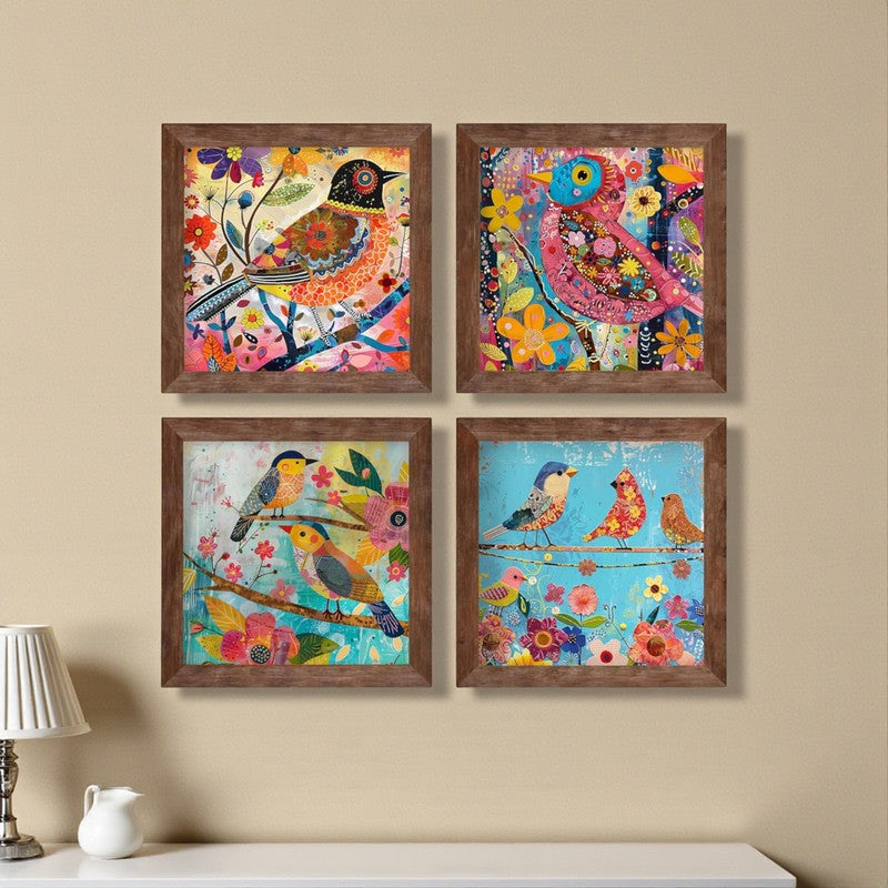 Colorful Pakshis I Wall Art with Frame - Set Of Four media 7