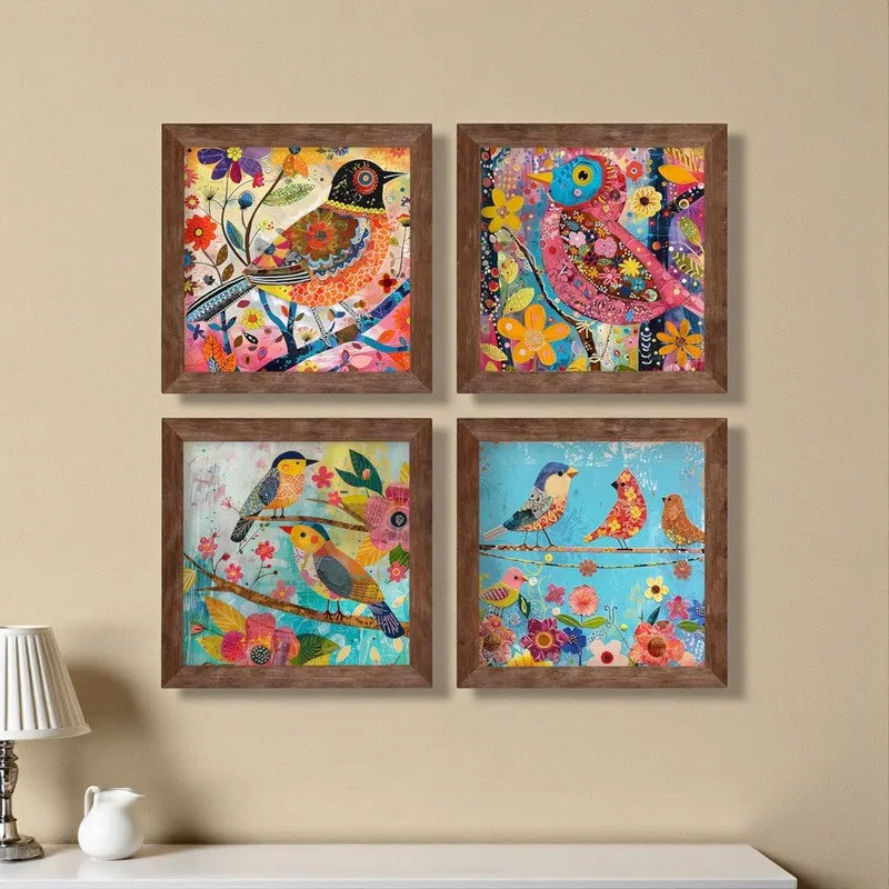 Colorful Pakshis I Wall Art with Frame - Set Of Four media 7